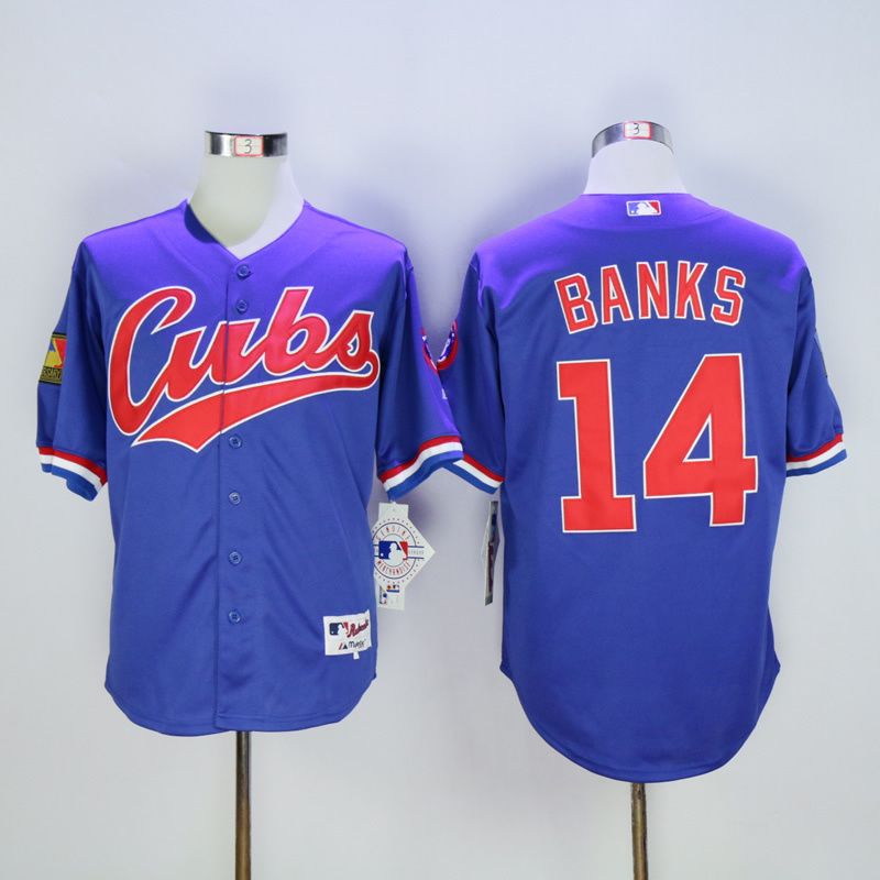 Men Chicago Cubs 14 Banks Blue Throwback 1994 MLB Jerseys